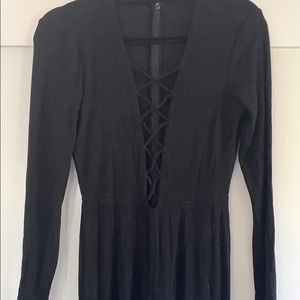 NBD Black Rib lace up jumpsuit